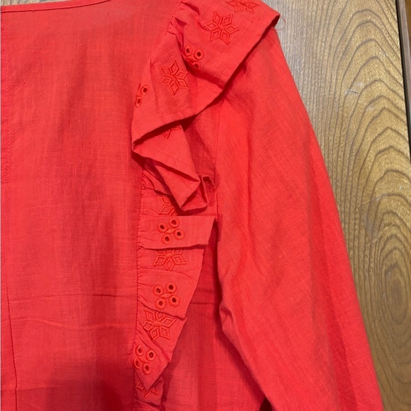 Hummingbird Vibrant Red Ruffled Blouse - Picture 4 of 6